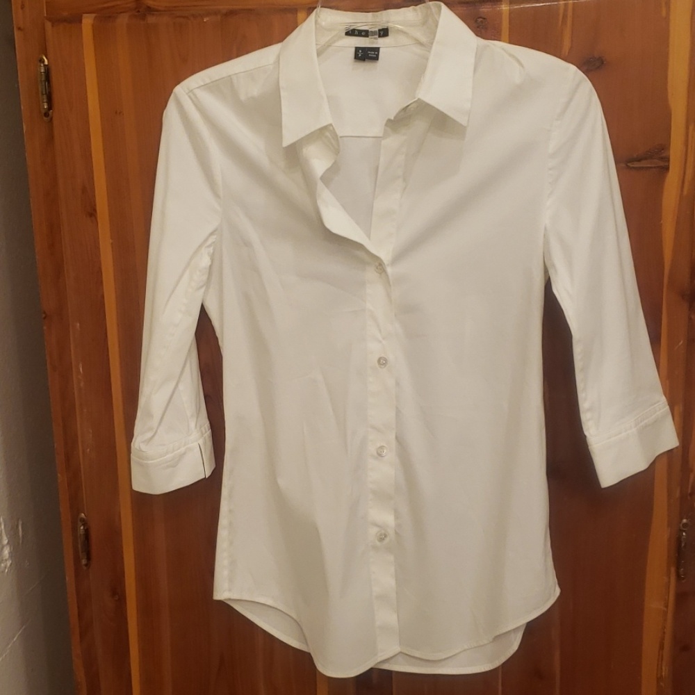 Theory, White, 3/4 length sleeve, Collared Shirt